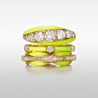 7 colors neon enamel gold color dome ring sparking bling clear cz paved adjusted women finger rings