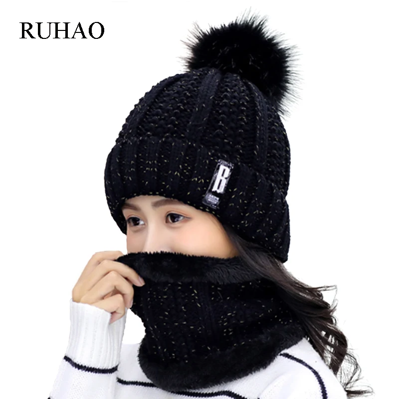 

Women's Knitted Hat Scarf Caps Neck Warmer Winter Hats For Men Women Balaclava Skullies Beanies Warm Fleece Cap 6 Colors