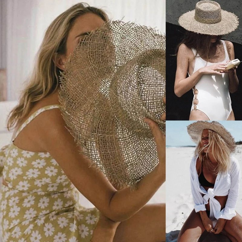 

Hat for Beach In Straw Summer UV Isolation Female Women Girls with Wide Edge Hollowed-Out Hat Outing Traveling