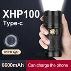 XHP100 + 6 * светодиодный мощный тактический фонарик, встроенный аккумулятор, перезаряжаемый охотничий фонарь, фонарик XHP 100, рабочая лампа
