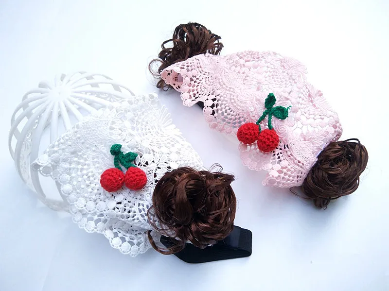 Yundfly Baby Lace Headband Newborn Wig Hat Princess Girls Cherry Flowers Bangs Photo Props | Мать и ребенок