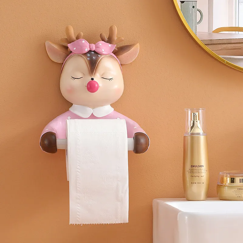 Toilet Roll Paper Box toilet Tissue Napkin Holder kitchen roll paper Hanger Cute Deer Creative face Towel Rack Free Punch images - 6