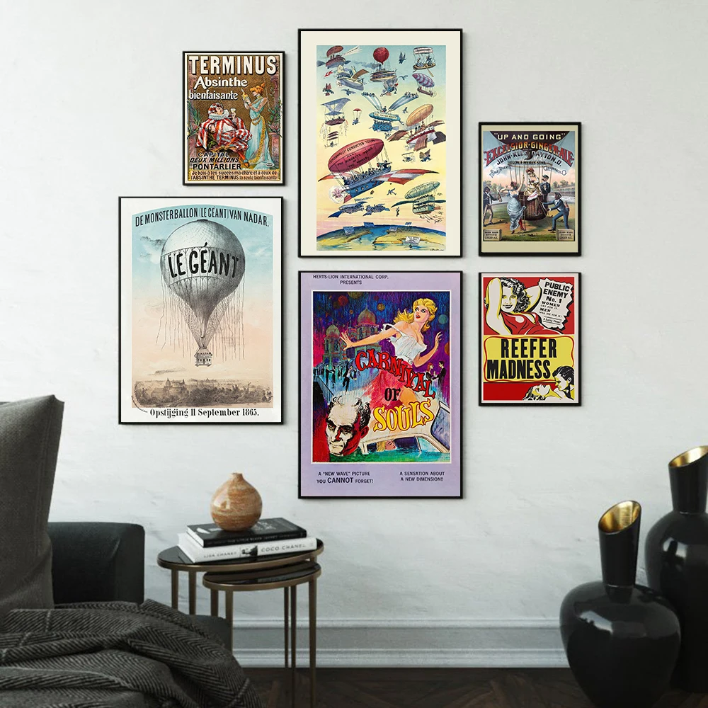 

Vintage Poster Aircrafts Over Panama Canvas Painting Monster Balloon Art Print Movie Wall Picture For Living Room Home Decor