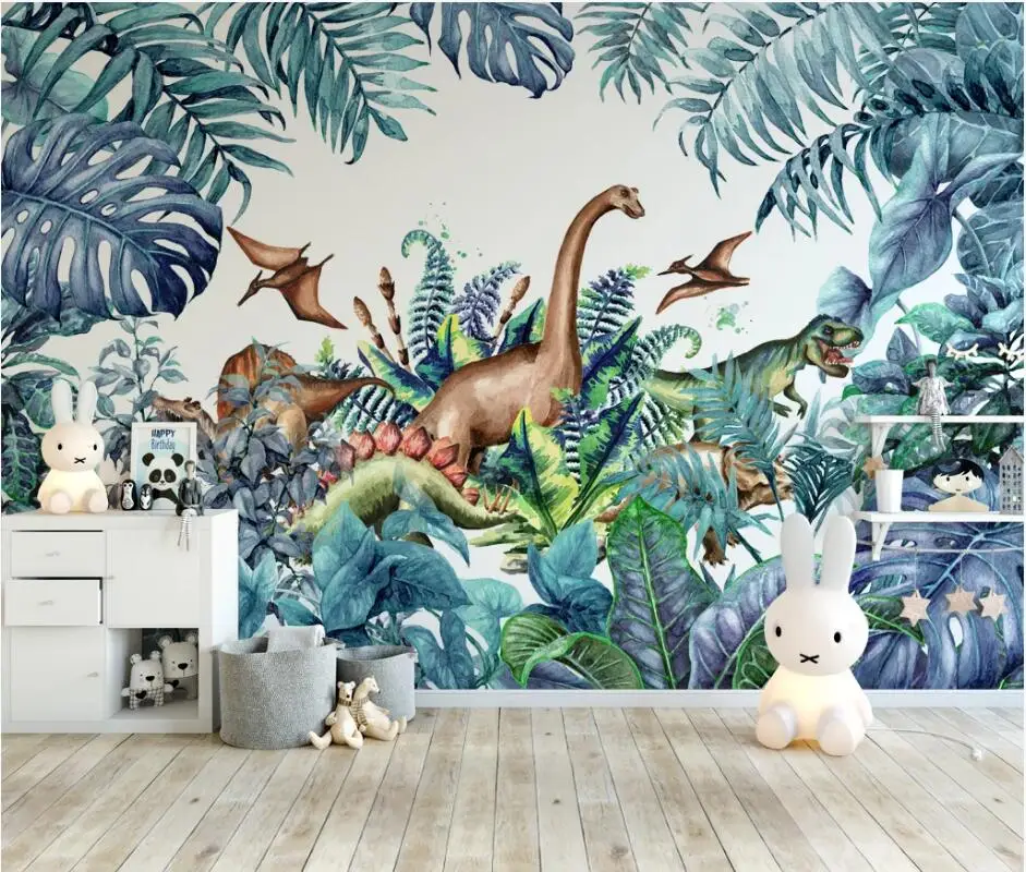 

AINYOOUSEM Nordic style tropical plant cartoon dinosaur era wall papier peint papel de parede wallpaper 3d wallpaper stickers