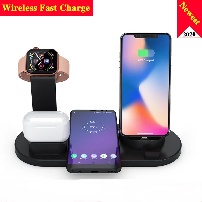 Беспроводное зарядное устройство 4 в 1 док-станция для iPhone/Android/Type-C Apple Watch 5 3 10 Вт