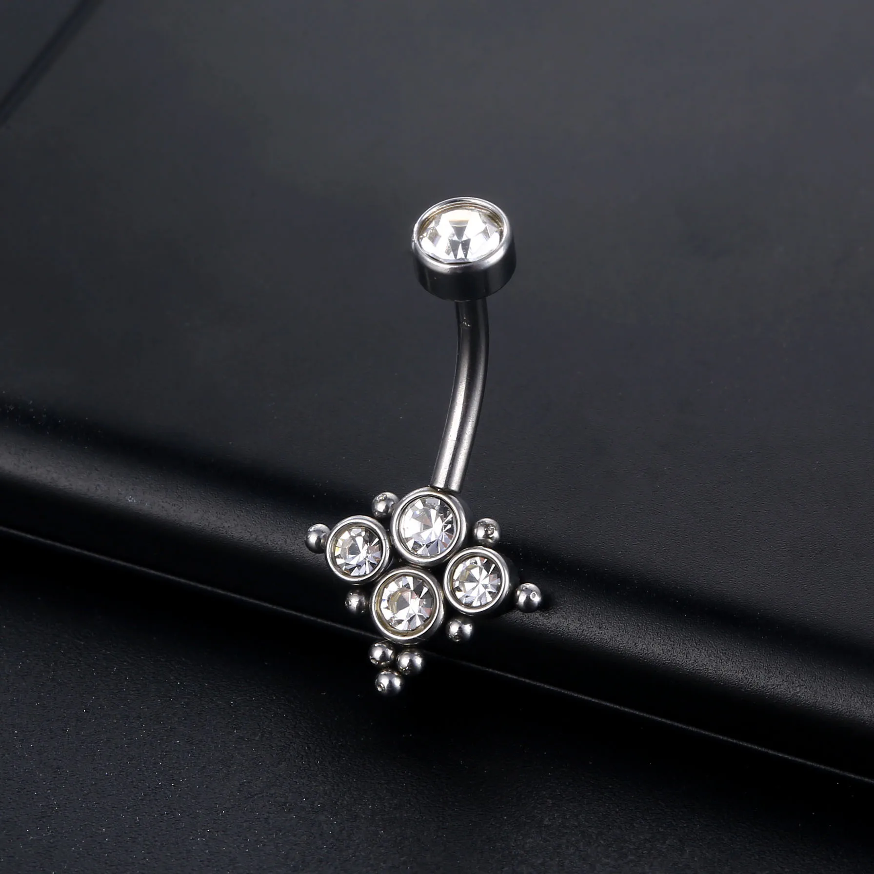 

1PC New Sexy Dangling Navel Belly Button Ring 14G Double Round Cubic Zirconia 316L Surgical Steel Belly Piercing Jewelry
