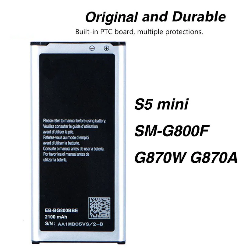 

Оригинальный Высокое качество EB-BG800CBE батарея для Samsung GALAXY S5 мини S5MINI SM-G800F G870W G870a EB-BG800BBE NFC 2100 мАч