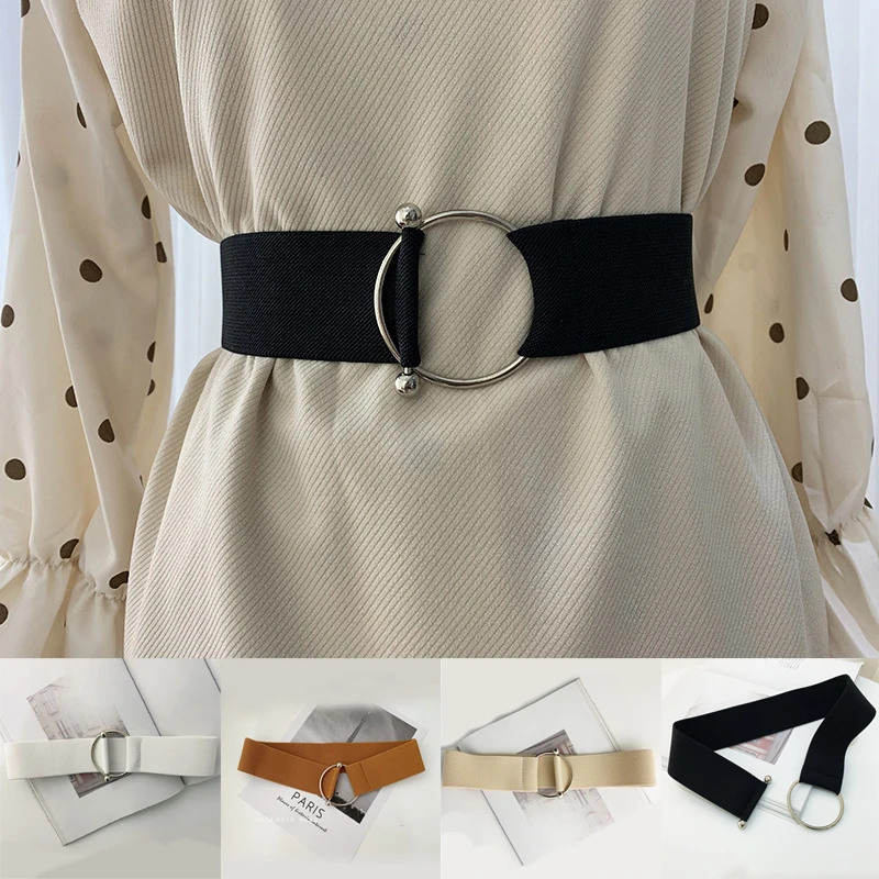 

Belts For Women Black Simple Waist Casual Elastic Ladies Band Round Buckle Decoration Coat Sweater Fashion Dress Accessories New