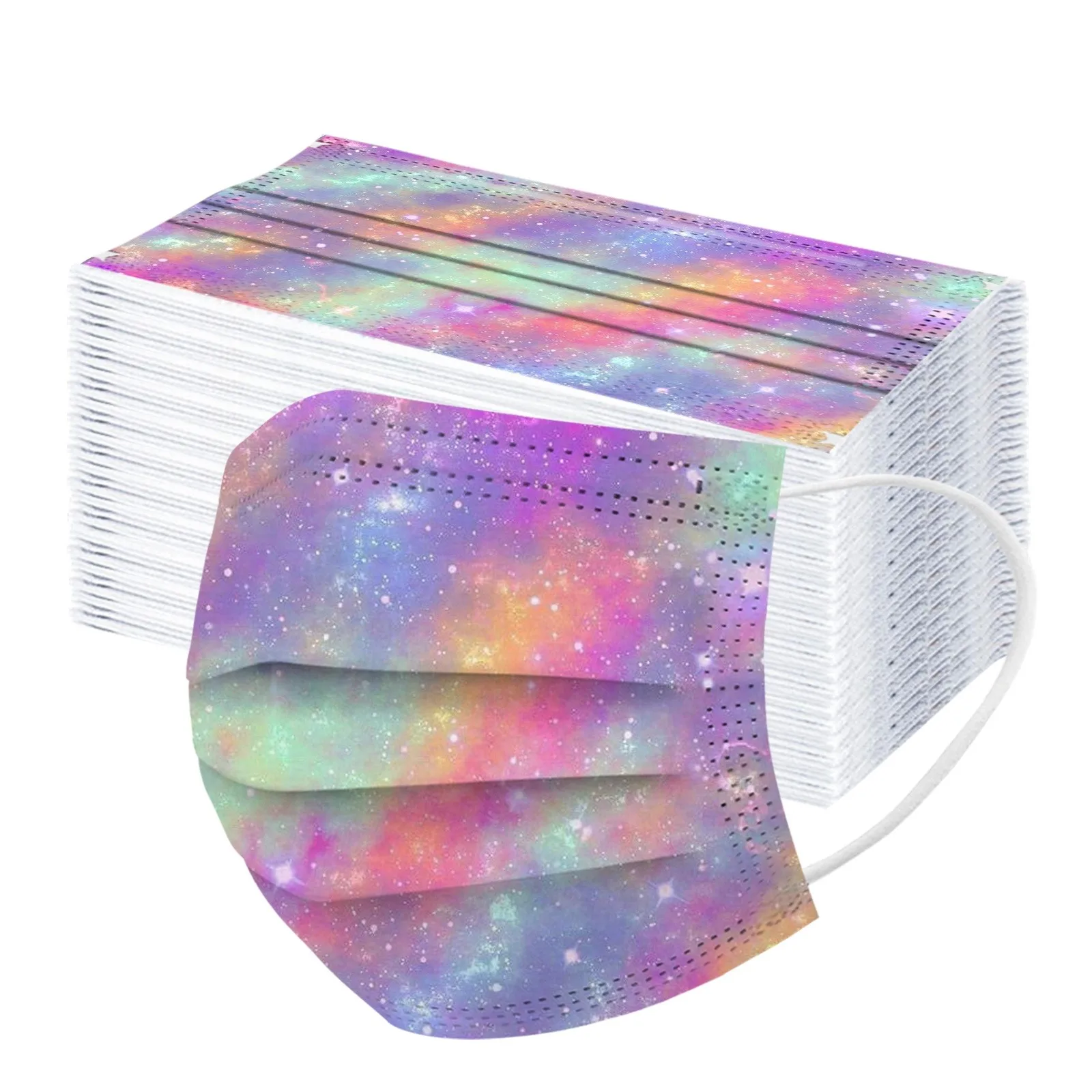 

100PCS Adult Starry Sky Printed Masks Mouth-muffle Disposable Pattern Face mask 3 Layer Ply Meltblown Cloth Filter Facemask
