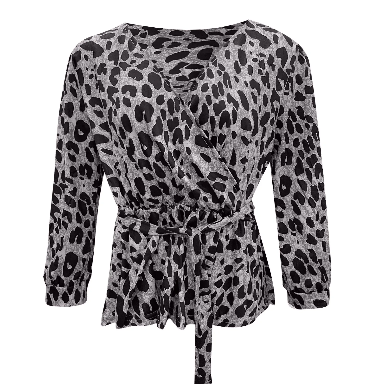 Блузка Женская Офисная с глубоким V-образным вырезом и леопардовым принтом 5xl |
