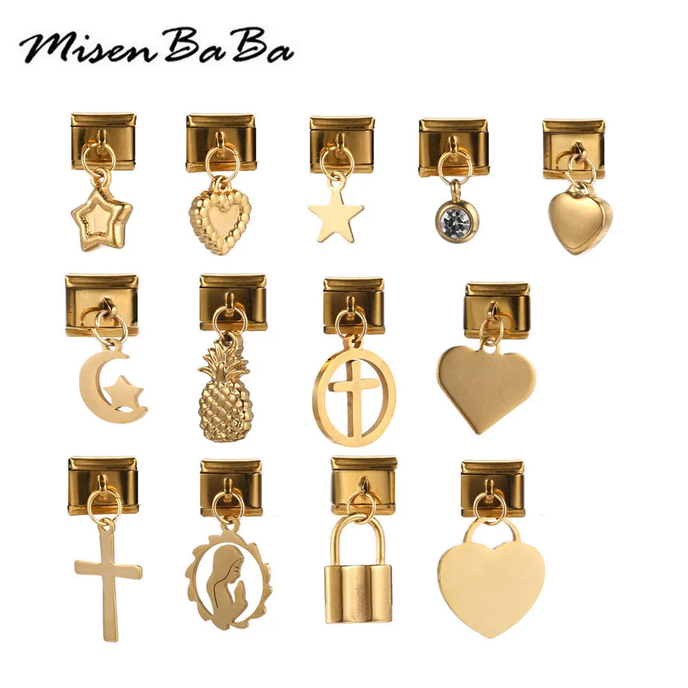 10 шт/лот из нержавеющей стали Сердце Крест Звезда ананас шармы замочки