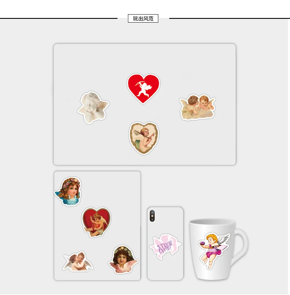 

50pcs Retro Cupid Little Angel Stickers for Laptop Car Scrapbooking Phone Motorcycle Luggage Decal Toys for Children PVC Gift