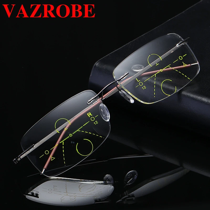 Прогрессивные очки для чтения Vazrobe мужчин и женщин титановые безободковые