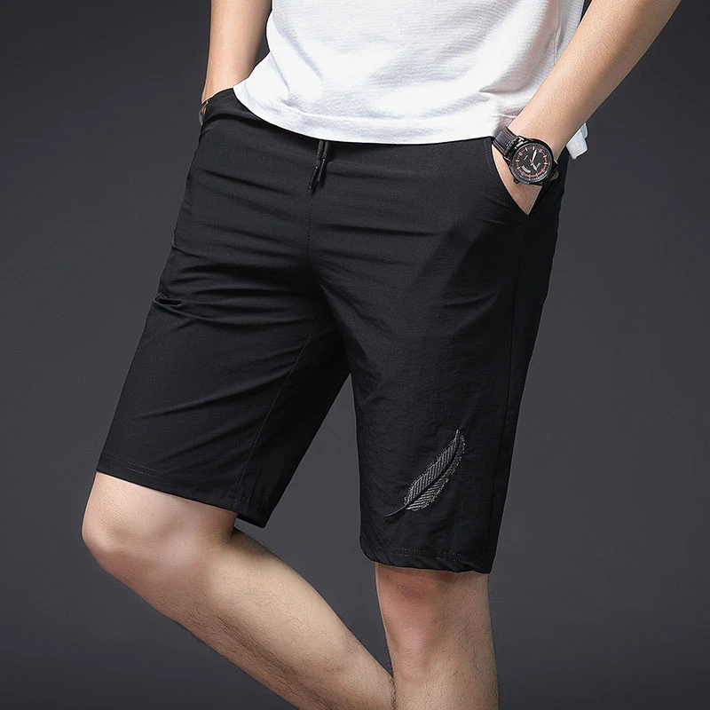 Casual Shorts Man Beach Bermuda Masculina Sport Running Hombre With Size Pocket Embroidery Leaves Sportwear Elastic Waist | Мужская