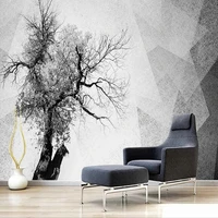 custom 3d mural wallpaper modern abstract art black and white squares plaid and trees wall paper home decor living room bedroom