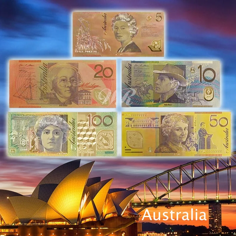 

Australian Dollar 5,10,20,50,100 Fake Money Gold Banknote Paper Money Bill Bank Note for Original Gifts Dropshipping