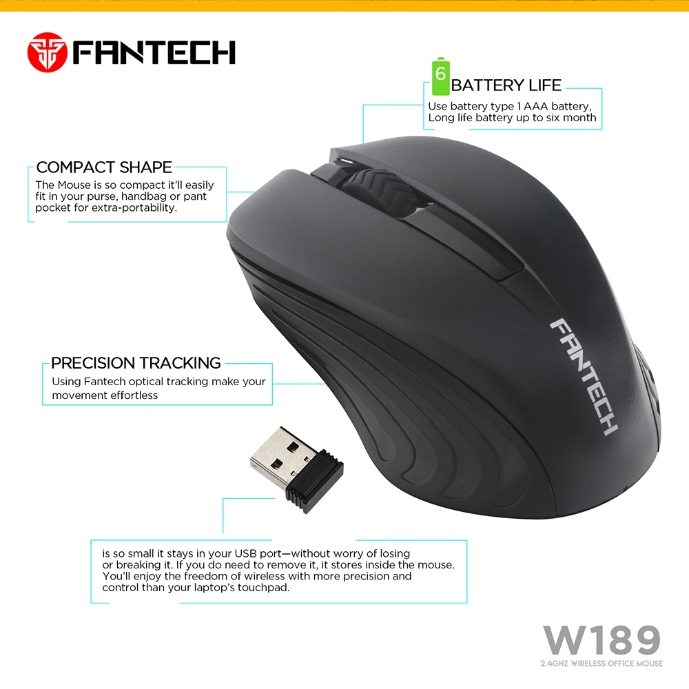 Мышь Компьютерная FANTECH W189 беспроводная 2 4 ГГц 3 кнопки 1200DPI|Мыши| |