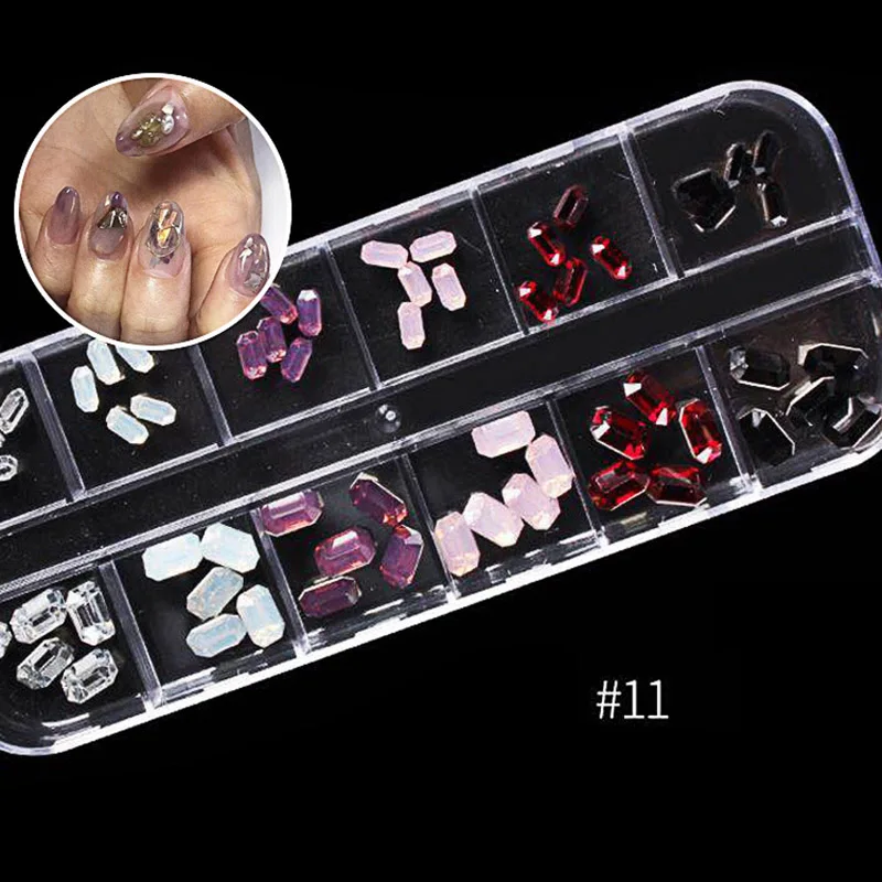 12 ячеек украшения для ногтей Стразы Блестящие кристаллы драгоценные камни лук