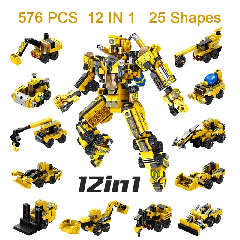 

576PCS Boy Children's Building Blocks Set Truck Car Toys Kids Robot Bricks Child Educational Toys Mini engineering vehicle