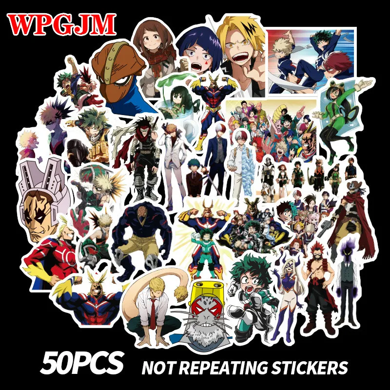 50PCS Горячая 50 шт. аниме My Hero Academy рисунки из мультфильма ПВХ комиксы наклейка для мотоцикла ноутбук телефон крутой ноутбук водонепроницаемые автомобильные наклейки - Цвет: 50PCS