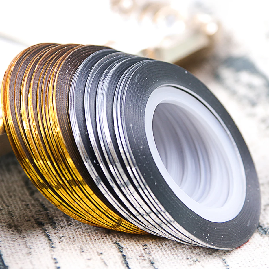 0.5mm Gold Silver Striping Tape Line Stickers For Nails Curve Shining Laser Stripe Line Nail Art Decoration Gel Acrylic CH1009-1