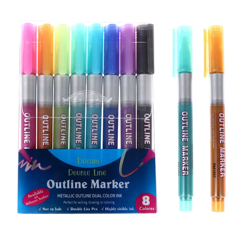 

8-color Double Line Color Outline Pen Highlighter Marker Pens Pencils Writing Supplies For Art Painting Writing