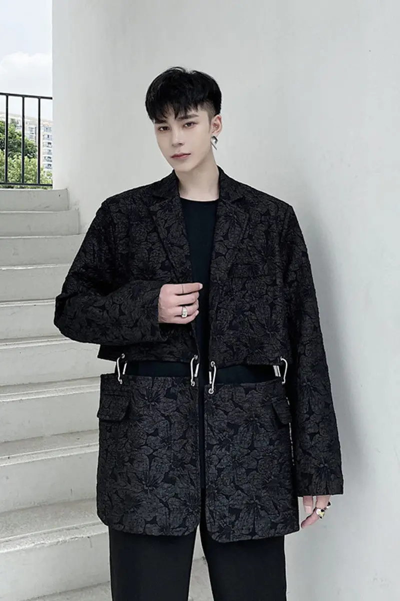 

IEFB /men's wear New detachable two-wear suit special Jacquard fabric personalized long sleeve notched collar blazers male Y3869