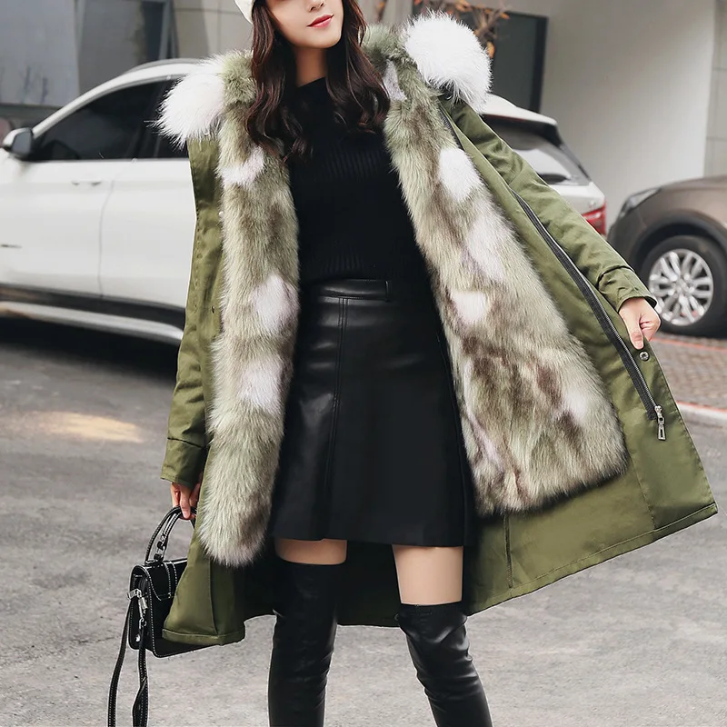 Женские вечерние пальто в стиле милитари с имитацией лисьего меха куртка со