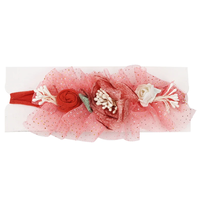

CN Artificial Floral Rhinestones Headbands For Girls Kids Handmade Soft Cotton Adjustable Head Bands Fashion Hair Accessories