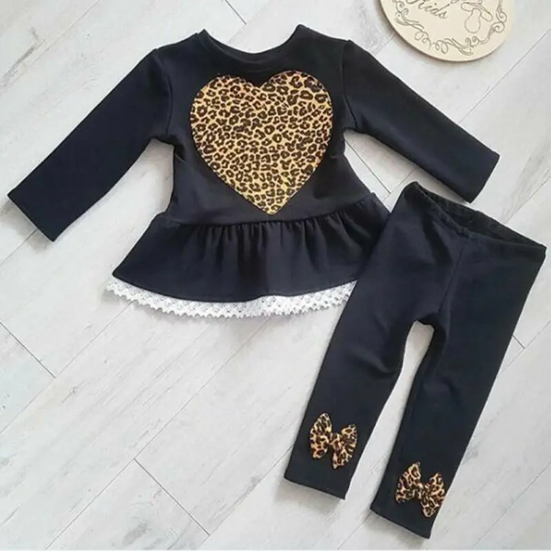 

2020 New Fashion Sweet Toddler Baby Girls Love Tops Dress Casual Slim Trousers Cotton Outfits Clothes 1-6Y