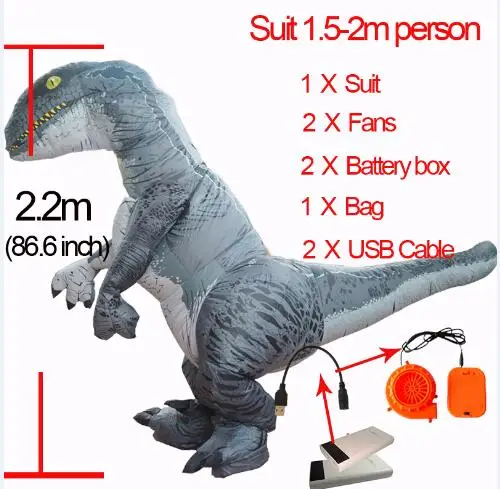 Velociraptor Парк Юрского периода 2 надувной костюм Велоцираптора для взрослых косплей костюм динозавра T REX костюмы на Хэллоуин для женщин и мужчин - Цвет: Velociraptor
