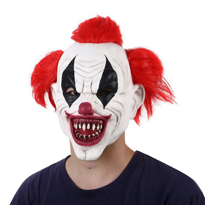 

Halloween Cosplay Mask Punk Wrinkle Horror Clown Joker Latex Mask with Red Hair Wig Party Christmas Easter Cosplay Costume Props