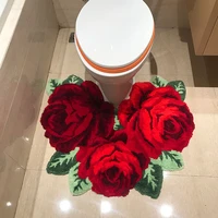 pink red rose rug hand woven soft warm floral carpet bedroom living room door bathroom toilet mat home decor flower carpet