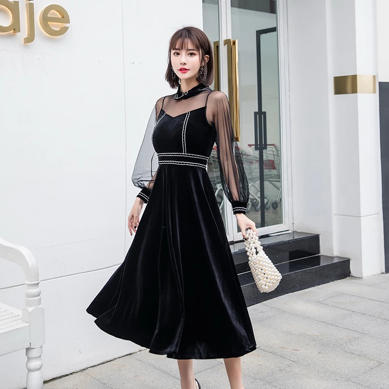 2019 Новое Осеннее женское платье с длинными рукавами в стиле пэчворк сетки