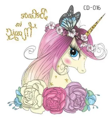 Искусственная тату наклейка единорог цветок роза водостойкая искусственная