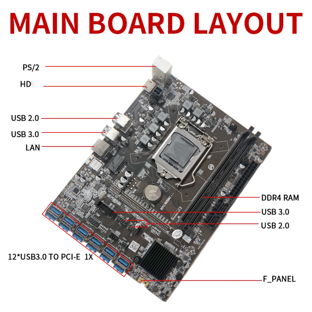Материнская плата B250C для майнинга ПК 12P мультиграфическая карта PCIe 1x к