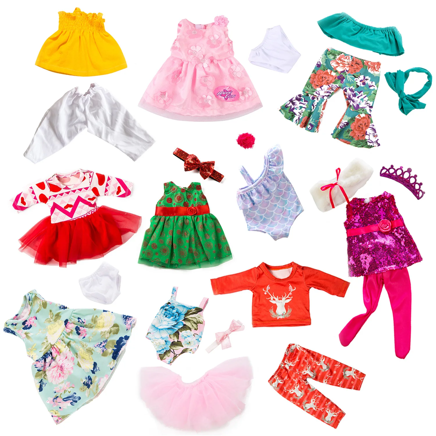 

Fit 17 inch Baby New Born 43cm Doll Clothes Accessories Green elk Crown Princess Christmas Dress For Baby birthday Gift