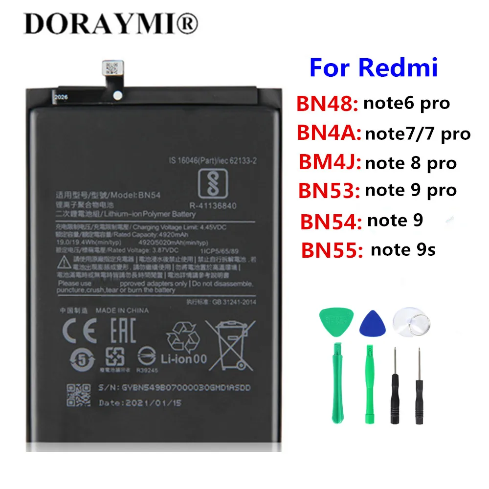 

Оригинальный сменный аккумулятор BN48 BN4A BM4J BN55 BN54 BN53 для Xiaomi Redmi Note 6 7 8 9 Pro 7Pro 9S 6Pro 8Pro, батарея для телефона