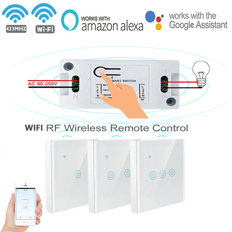 Умный Беспроводной Выключатель светильник Wi-Fi 433 МГц релейный приемник