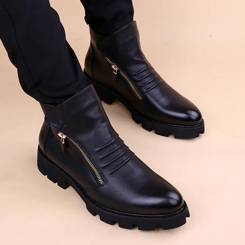 

men casual party banquet wear chelsea boots black original leather designer shoes cowboy ankle boot tide handsome platform botas