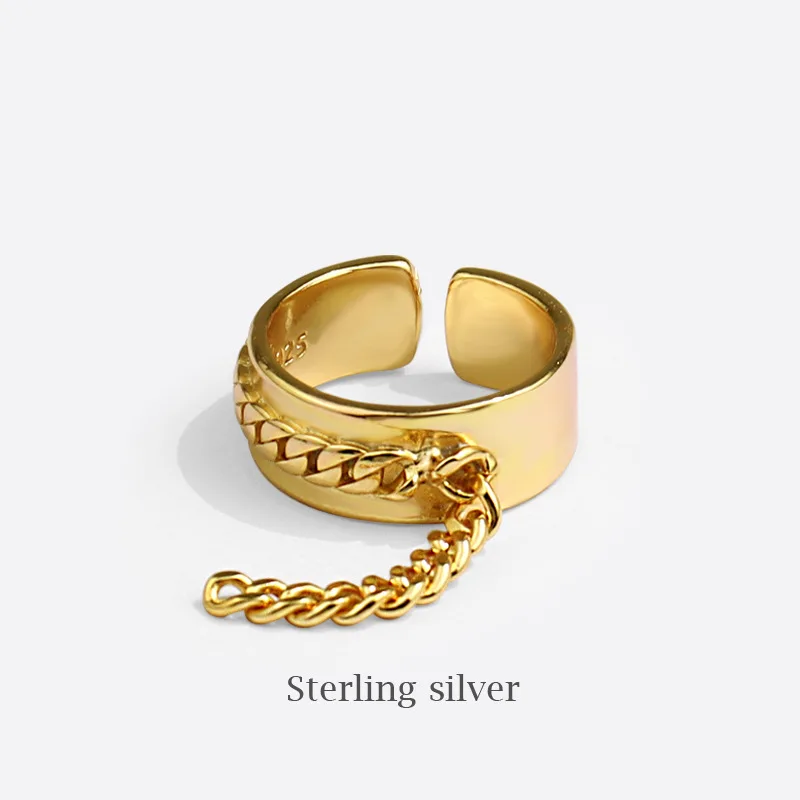 

MrZMsZ With Chain Rings For Women Vintage Adjustable Open Ring TeIen Girls 2021 Trendy Lovers Gift Fashion Jewelry Accessories