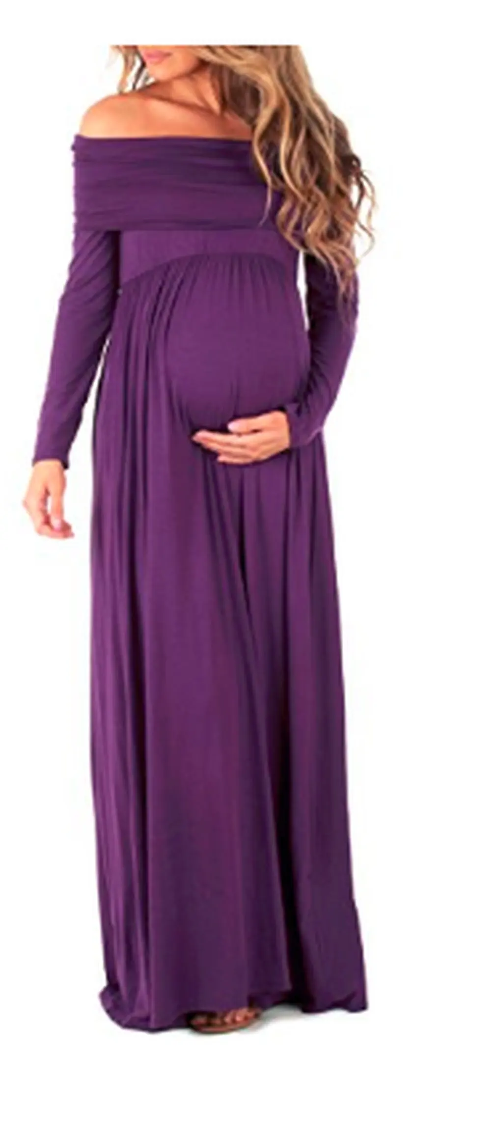 

2020Fashionable Female Off Shoulder Maternity Dress Maternity Solid Color Sexy Maxi Dress Elegant Women Pregancy Dress