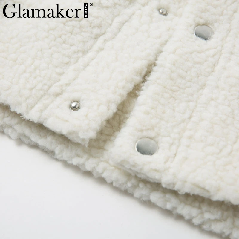 Glamaker, теплое пальто из искусственного меха, меховая верхняя одежда для женщин, сексуальный белый карман, женское плюшевое пальто, осенняя короткая куртка из искусственного меха, зимнее пальто