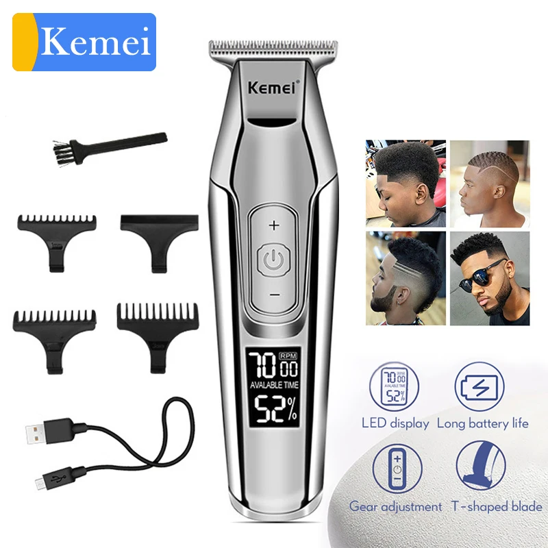 Kemei профессиональная машинка для стрижки волос ЖК-монитор Мужская бритва