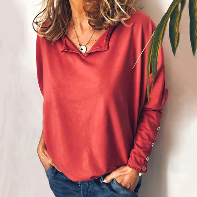 Твердые Цвет футболки 2021 Новая женская футболка с длинным рукавом топы длинными