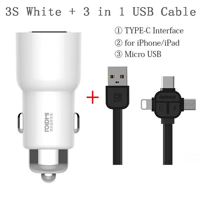 3S and 3 in 1 Cable Xiaomi ROIDMI 3S Bluetooth 5 в 3.4A автомобильное зарядное устройство с умным приложением для iPhone и Android умное управление USB музыкальный плеер - Тип штекера: 3S and 3 in 1 Cable