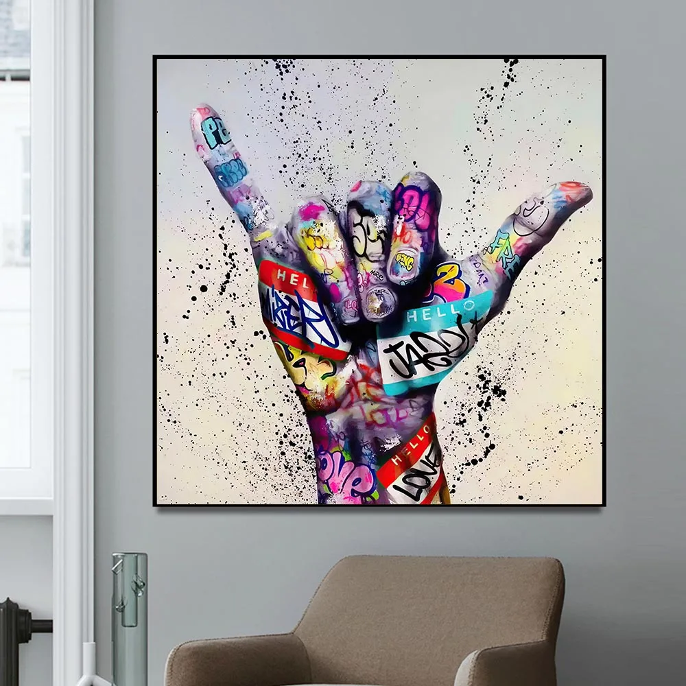 

Abstract Gesture Graffiti Art Canvas Painting Hands Wall Art Street Posters and Prints For Living Room Home Decor