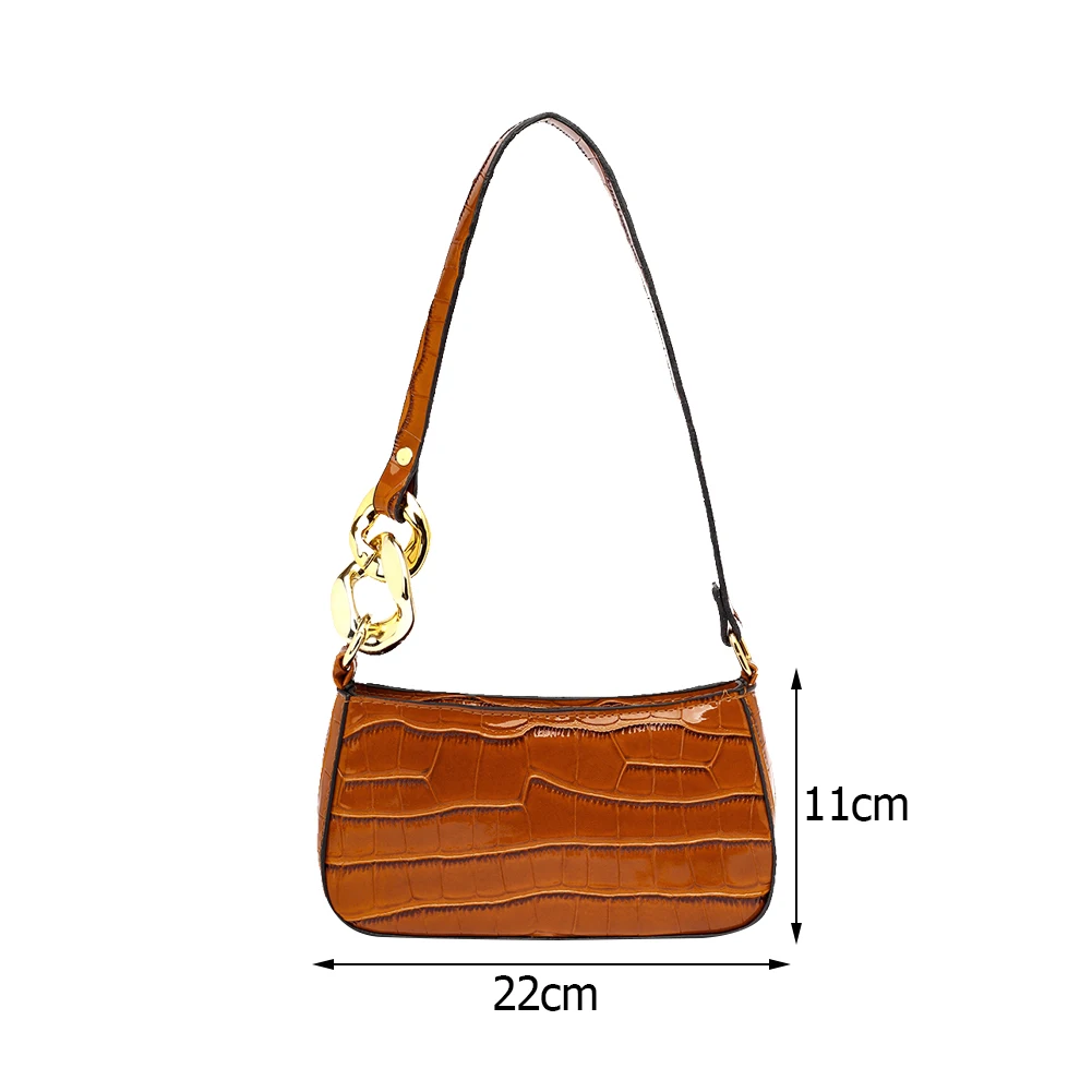 

Fashion Women Alligator Pattern PU Leather Pure Color Underarm Shoulder Bag Vintage Ladies Thick Chain Small Handbag Purse