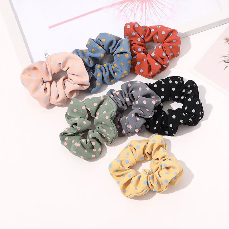

Korean Style Polka Dots Scrunchies Fashion Simple Hair Ties Ponytail Holder Hair Accessories Elastic Rubber Bands For Girls