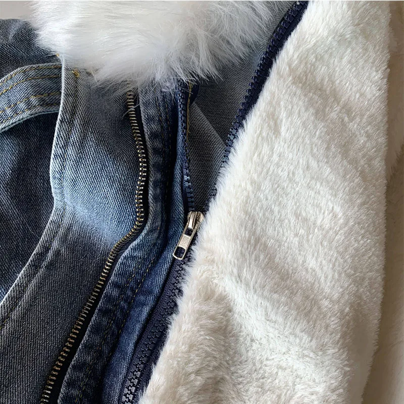 Куртка женская джинсовая теплая повседневная верхняя одежда из денима с длинным